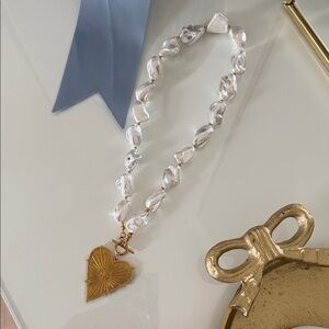 Gold Heart Charm Pearl Bead Water Resistant Necklace